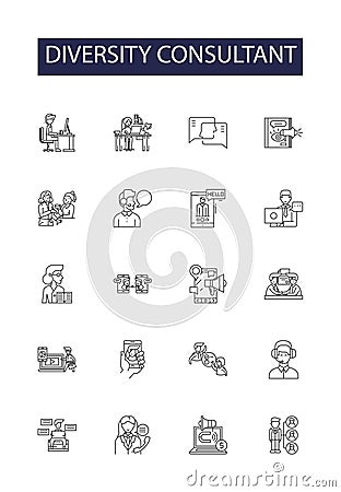 Diversity consultant line vector icons and signs. consultant, inclusion, workforce, cultural, equity, affirmative Vector Illustration