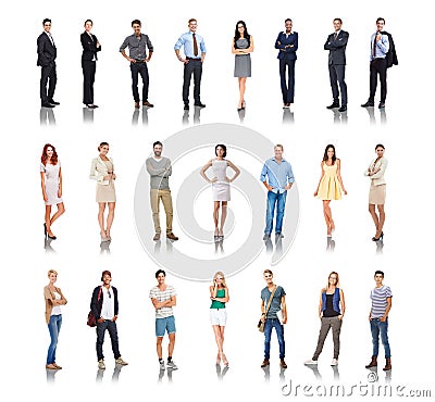Diversity, different and professional employees standing in white background for employment or qualifications. People Stock Photo