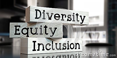 Diversity, equity, inclusion - words on wooden blocks Cartoon Illustration