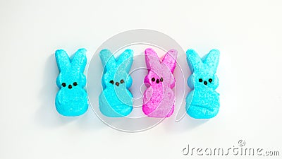 Diversity-four colorful peeps isolated on white Editorial Stock Photo