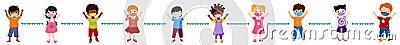 Diversity Group of multiethnic and multiracial children who wear and protect themselves with medical masks and respect social dist Vector Illustration