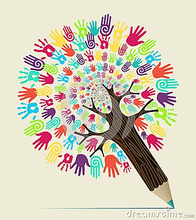Diversity hand concept pencil tree Vector Illustration