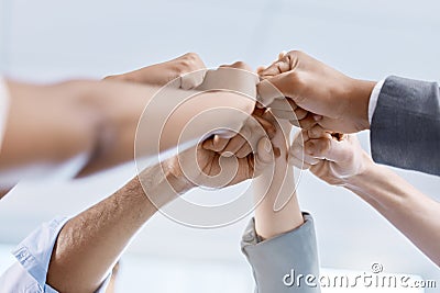 Diversity, hand or fist of business people celebrate, unite and support each other. Collaboration of corporate Stock Photo