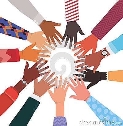 Diversity of hands touching each other in circle vector design Vector Illustration