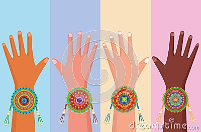 diversity hands with wristbands Vector Illustration