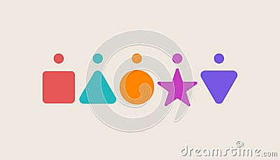 Diversity logo, people in form of different geometric shapes Vector Illustration