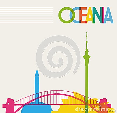 Diversity monuments of Oceania, famous landmarks c Vector Illustration