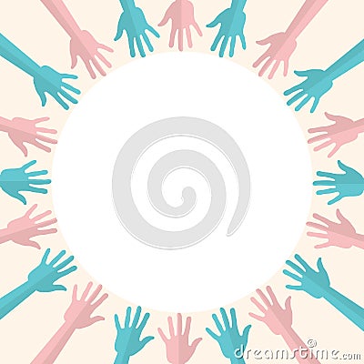 Diversity, multi coloured hands in a circle, isolated, vector illustration Vector Illustration