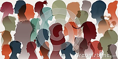 Crowd. Silhouette side group of men women girl of diverse cultures. Diversity multi-ethnic people. Racial equality and anti-racism Vector Illustration