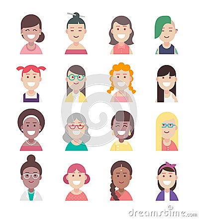 Diversity people avatar flat icon set, vector women characters Stock Photo