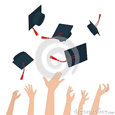 Diversity of People Holding Certificates and Throwing Graduation Caps Vector Illustration