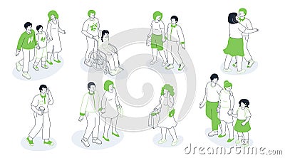 Diversity of people - line design style isometric illustration set Cartoon Illustration