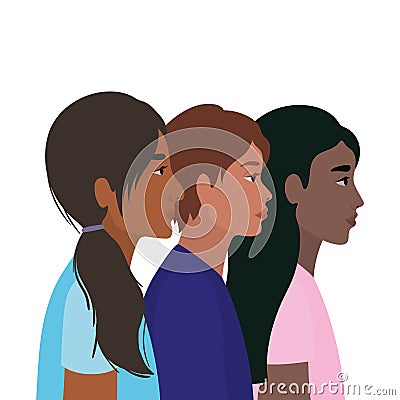 Diversity skins of black indian women and man cartoons vector design Vector Illustration