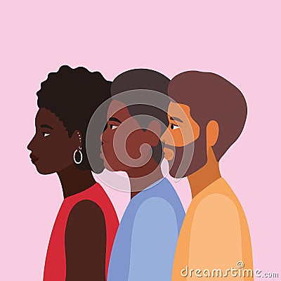 Diversity skins of woman and men cartoons vector design Vector Illustration