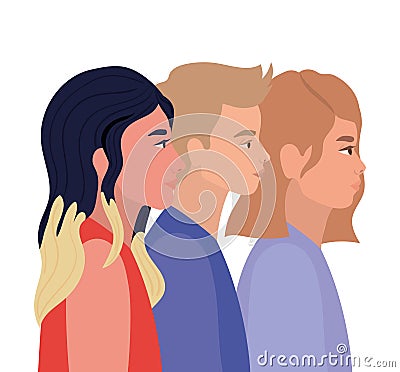 Diversity skins of women and blond man cartoons vector design Vector Illustration