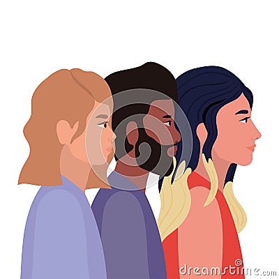 Diversity skins of women and man cartoons vector design Vector Illustration