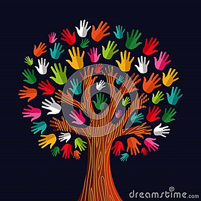 Diversity tree hands Vector Illustration