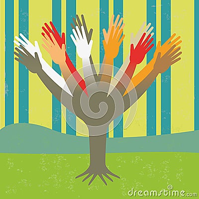 Diversity tree hands Vector Illustration