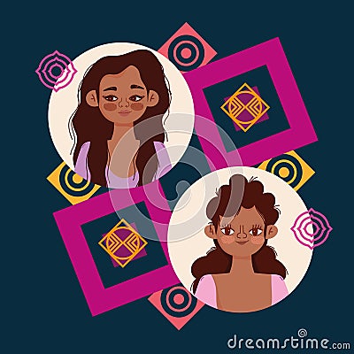 diversity women cute girls different ethnicity Vector Illustration