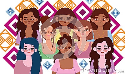 diversity women, happy smiling women of different race together Vector Illustration