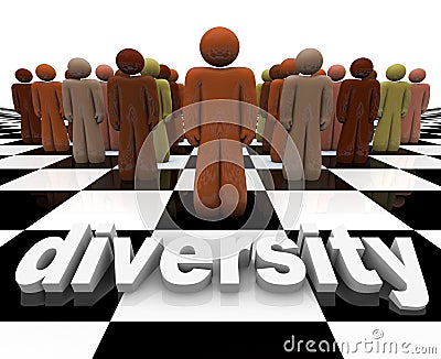 Diversity - Word and People on Chessboard Stock Photo