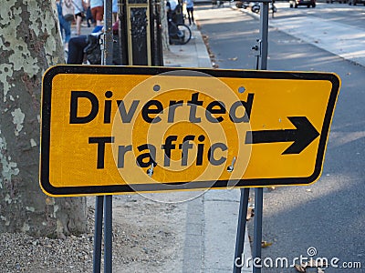 Diverted traffic sign Stock Photo