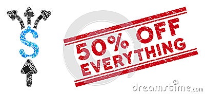 Divide Payments Mosaic and Scratched 50 Percent Off Everything Stamp with Lines Vector Illustration