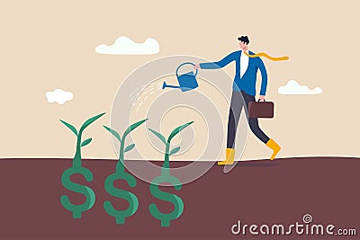 Dividend investment, prosperity and economic growth or saving and business profit concept, happy businessman investor holding Stock Photo