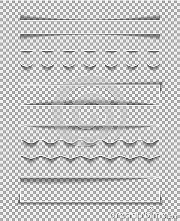 Divider lines shadow. Frame of edge of paper on transparent background. Line border of shadow with corners for text page, banner, Vector Illustration