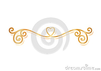 Divider ornament with heart gold vector design Vector Illustration