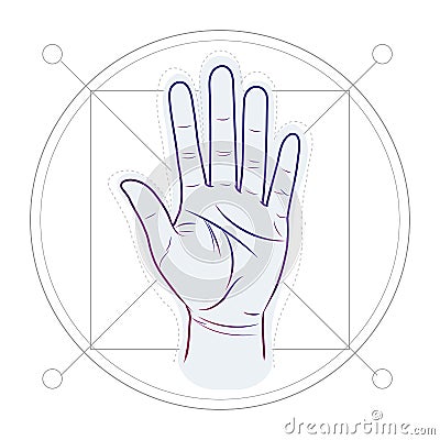 Divination by lines on a hand. Palm reading or palmistry Vector Illustration