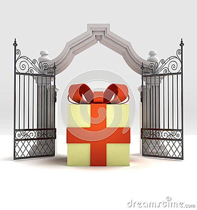 Divine gift surprise in heavenly gate Cartoon Illustration