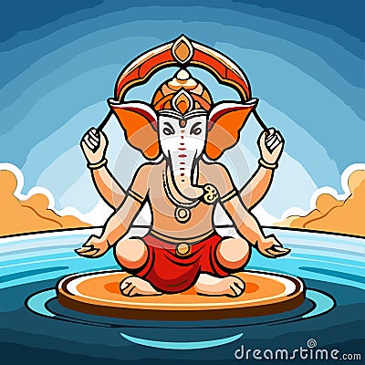 Divine Serenity: Ganesha's Sacred Aura Vector Illustration