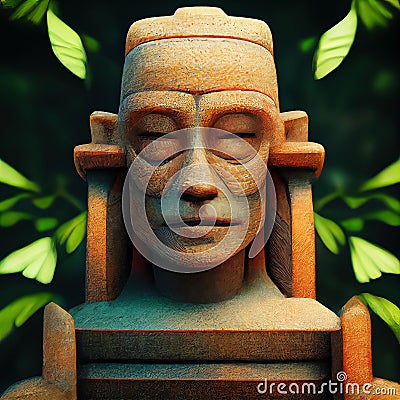 Divine simian visage. Closeup of Mayan totem head mystery. AI-generated Stock Photo