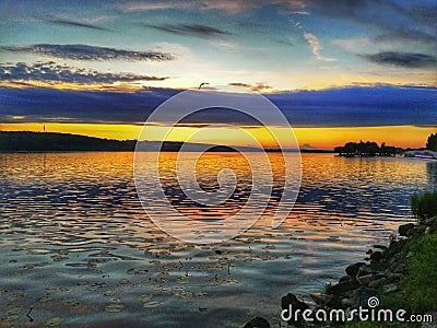 Divine sunset on the lake. Stock Photo