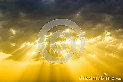 Divine Sunset with sun rays Stock Photo