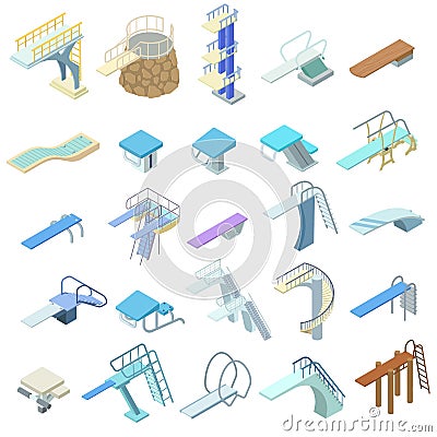 Diving board icons set, isometric style Vector Illustration