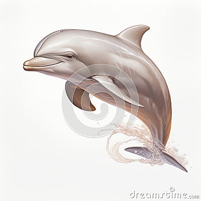 Hyper-detailed Brown Dolphin Jumping Illustration On White Background Cartoon Illustration