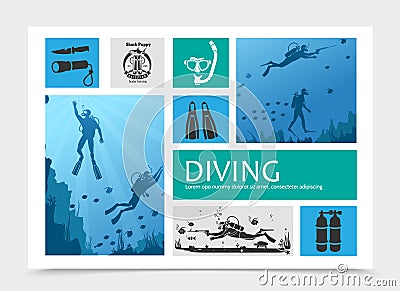 Diving Elements Composition Vector Illustration