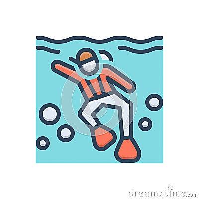 Color illustration icon for Diving, plunge and swimmer Cartoon Illustration
