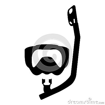 Diving mask with breathing tube Diving snorkel Equipments for swimming Snorkeling concept Swimming equipment icon black color Vector Illustration