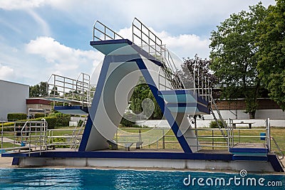 Diving platform at swimming pool Stock Photo