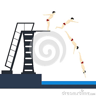 Diving into Pool Phases Jumping. Vector Vector Illustration