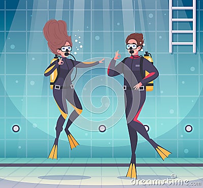 Pool Diving Cartoon Composition Vector Illustration