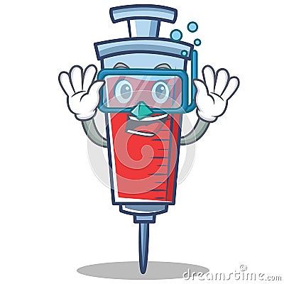 Diving syringe character cartoon style Vector Illustration