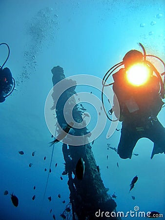 Diving On A Wreck Stock Photo