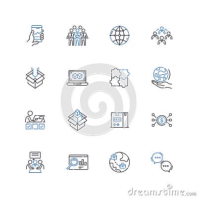 Divisionalization line icons collection. Segmentation, Specialization, Departmentalization, Diversification Vector Illustration
