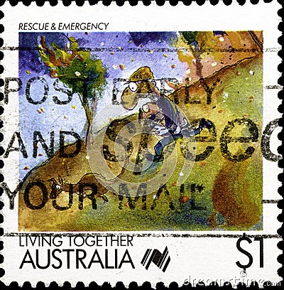 02 11 2020 Divmoe Stavropol Territory Russia Australia postage stamp 1988 Living Together - Cartoons kangaroos and Editorial Stock Photo