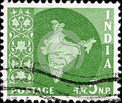 02 11 2020 Divmoe Stavropol Territory Russia the postage stamp India 1957-1958 Map of India map and national ornament Editorial Stock Photo