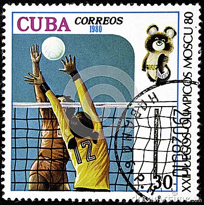 12 21 2019 Divnoe Stavropol Territory Russia Postage Stamp Cuba 1980 22nd Olympic Games - Moscow the Volleyball Game Editorial Stock Photo